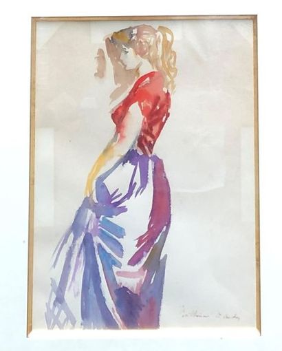 null Louis BERTHOMMÉ-SAINT-ANDRÉ (1905-1977)
Portrait de femme au chemisier rouge.
Aquarelle.
Signée...