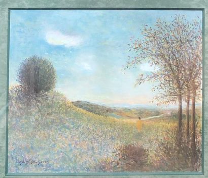 null Maurice GHIGLION-GREEN (1913-1989)
Promeneuse dans un paysage
Pastel.
Signé...