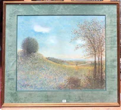 null Maurice GHIGLION-GREEN (1913-1989)
Promeneuse dans un paysage
Pastel.
Signé...
