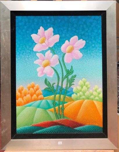 null Antun BAHUNEK (1912-1985) 
Paysage aux fleurs, 1974
Huile sur toile.
Signée...