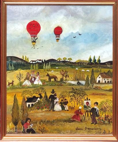 null Anne BAUDOUIN (XX)
Les montgolfières
Huile sur toile.
Signée en bas à droite.
61...