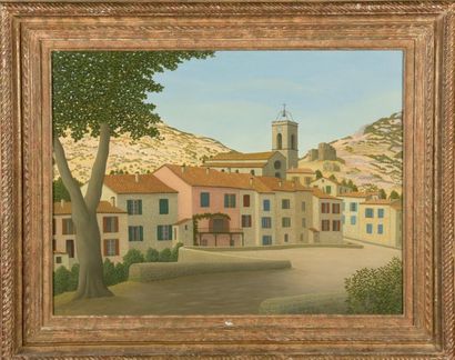 null Maurice BONNIN (1911-1993)
La place du village en Ardèche, 1966
Huile sur toile.
Signée...