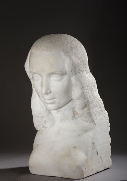 null Alphonse GREBEL (1885-1968)
Buste de femme 
Marbre blanc 
Monogrammé AG sur...