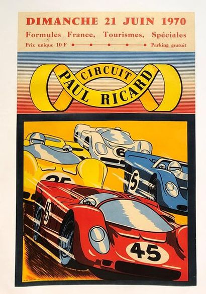 null Quatre affiches :
- CONSTANT (XXème siècle), "Un coureur automobile... ça risque...