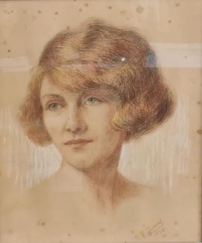 null R. THOMAS (Xxè)
Portrait de femme, 1924
Technique mixte sur papier.
Signé et...