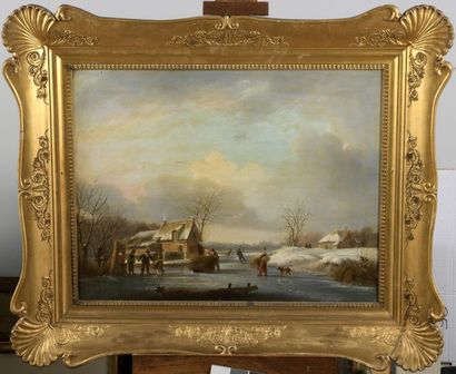 null Attribué à Jacobus VAN DER STOK (1794-1864)
Scène de paysage d'hiver
Huile sur...