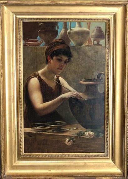 null Francis Davis MILLET (1846-1912)
Femme peignant une céramique grecque
Huile...