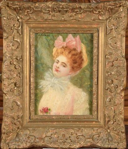 null J.FICHEL (XIXE SIECLE)
Portrait d’élégante
Huile sur toile, signée en haut à...