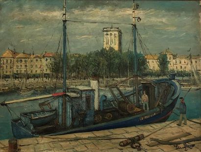 null Alois LECOQUE (1891-1981)
Bateau de pêche à quai
Huile sur toile, signée en...