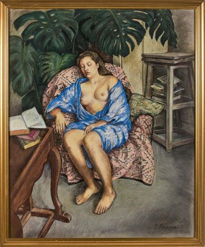null Brigitte BAUMAS (1937-2014)
Femme aux seins nus endormie - 1984
Pastel sur papier...