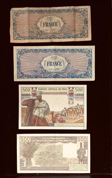 null Lot de billets comprenant deux billets 100 francs US 1944 et deux billets de...