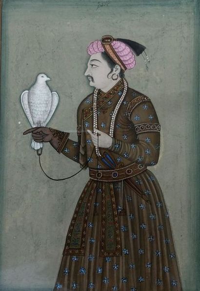 null Dignitaire au faucon
Rajasthan, XVIIIème - XIXème siècle
Gouache sur papier,...