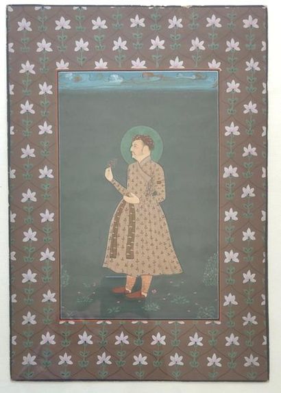 null Portrait de dignitaire à la branche fleurie
Rajasthan, XVIIIème - XIXème siècle
Gouache...