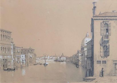 null Ecole française du XIXème siècle
Vue du Grand Canal à Venise
Fusain, estompe,...