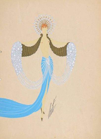 null ERTÉ (1892-1990)

Dancer with blue skirt and pearls, woman costume

Gouache...