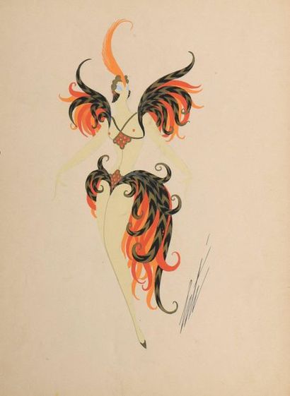 null ERTÉ (1892-1990)

The Pheasant, woman's costume

Gouache on paper.

Signed lower...