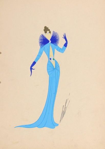 null ERTÉ (1892-1990)

La femme aux bijoux (robe bleue et col en aigrette), costume...