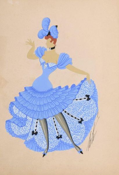 null ERTÉ (1892-1990)

Cancan (blue dress), women's costume

Gouache on paper.

Signed...
