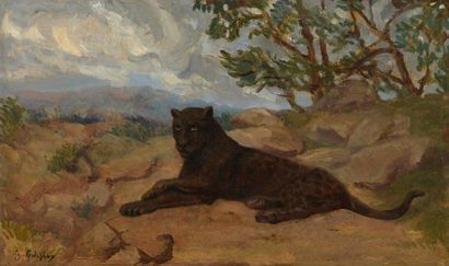 null Roger GODCHAUX (1878-1958)

Reclining Black Panther 

Oil on canvas.

Signed...