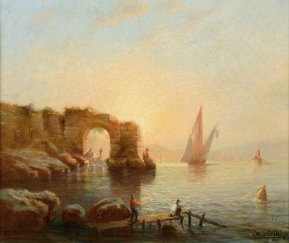 null M J COUDERC (19th-20th century)

Fishermen at the foot of the ruins at dusk,...