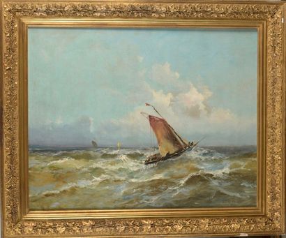 null Emile Godchaux (1860-1938)
Sailboat at sea in heavy weather.
Oil on canvas.
Trace...