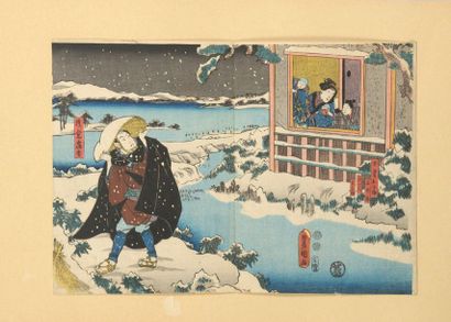 null LOT OF TEN ESTAMPS oban tate-e and oban yoko-e, of which :

- Ando Hiroshige,...