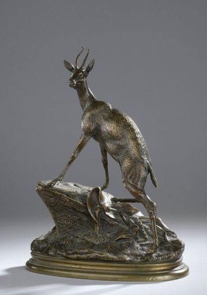 null Jules MOIGNIEZ (1835-1894)

Bouquetin sur un rocher

Bronze à patine brun clair.

Signé...