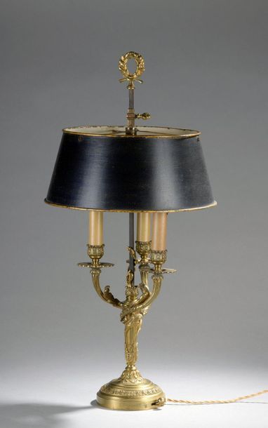null Gilt bronze BOUILLOTTE LAMP with three branches of light foliated and twisted...
