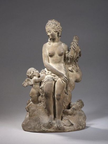 null Terracotta STATUE representing Cupid begging Venus to give him back his quiver.

Signature...