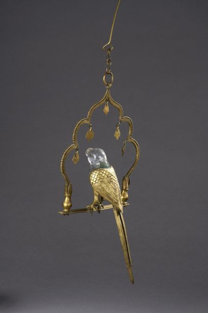 null PERROQUET PERCH in rock crystal, bronze and gilded metal, the polylobate perch...