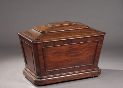 null IMPORTANT Moulded mahogany bottle cooler case with mahogany veneer in the shape...