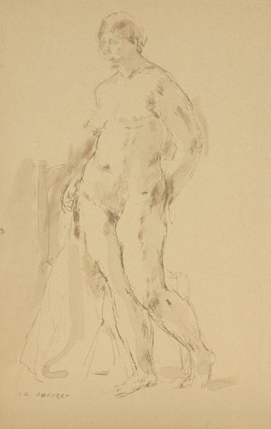 null Charles AUFFRET (1929-2001)

Standing female nude

Nut brou on cardboard.

Signed...