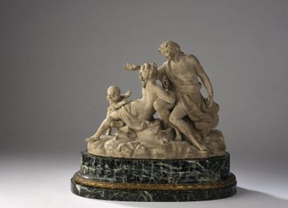  19th century FRENCH school 
Apollo, Venus and Cupid 
Terracotta group. 
Base in...