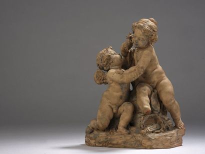  18th century FRENCH school 
Two putti 
Original terracotta sketch. 
Accidents and...