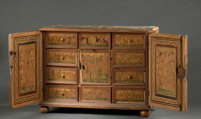 null SMALL CABINET in native wood veneer with inlaid decoration of flowering branches...