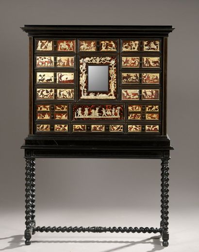 null CABINET in ebony veneer and blackened wood with front opening with fourteen...