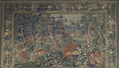 null Wool and silk TAPESTRIES: The wild garden representing a wooded mountainous...