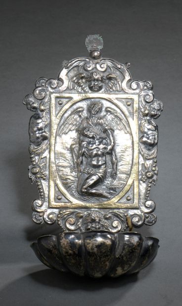 null BENITIER with silver shell and vermeil with embossed decoration of a deposition...