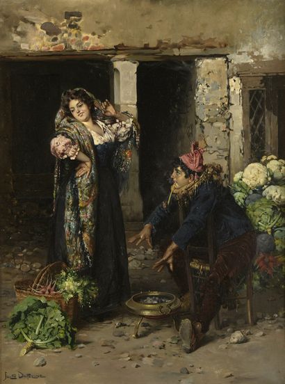 null Julien DUFRESNE (19th-20th century)

The greengrocer courting a young woman

Oil...