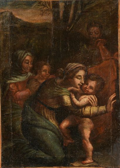 null École ITALIENNE du XVIIe siècle


La Sainte Famille


Toile.


42 x 31 cm	


Sans...