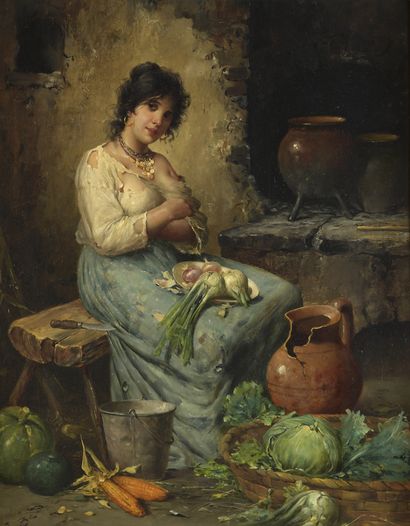 null L. BERTON (late 19th - early 20th century)

Young girl in her kitchen

Oil on...