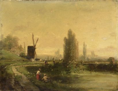 null AAttribué à VAN WYCK (XIXe-XXe siècle)


Paysage romantique au moulin


Huile...