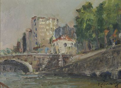 null Jean VINAY (1907-1978) 


Le canal de l’Ourcq


Huile sur toile.


Signée en...