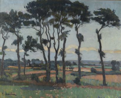 null Joseph Alphonse CHAULEUR (20th century)

Breton landscape with tall trees

Oil...