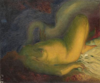 null Félix COURCHÉ (1863-1944)


Léda et le cygne 


Huile sur toile. 


Signée en...
