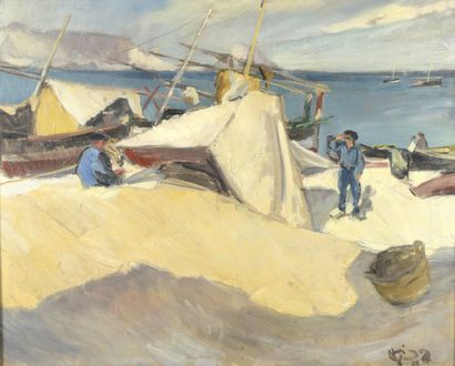 null René JAUDON (1889-1971)

Fishermen in the port of Altea, Spain, 1935

Oil on...
