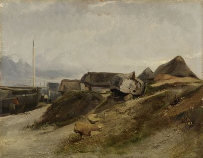 null Eugène LE POITEVIN (1806-1870)

Fishermen's village and boats, Normandy

Oil...