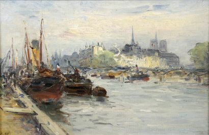 null Gustave MADELAIN (1867-1944)

Boats on the Seine near the Passerelle des Arts

Oil...