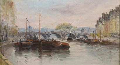 null Gustave MADELAIN (1867-1944)


Péniches aux abords du Pont-Neuf, Paris 


Huile...