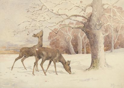 null Marie Augustin Maurice BEDEL (XIXe siècle)


Biches sous la neige


Aquarelle.


Signée...